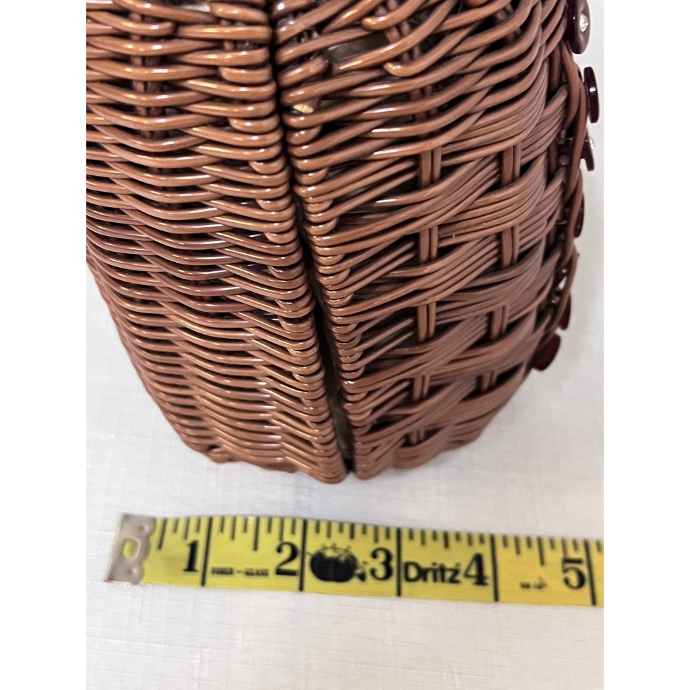 Walborg Wicker Handbag Women Small Brown Good Vintage Beaded Handle Rhinestone - Picture 11 of 12